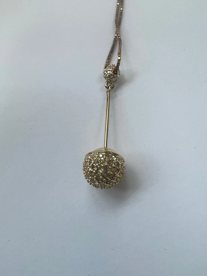 Vintage Authentic Swarovski Crystal Ball Drop Bar Necklace Gold with Pouch - Image 3 of 4