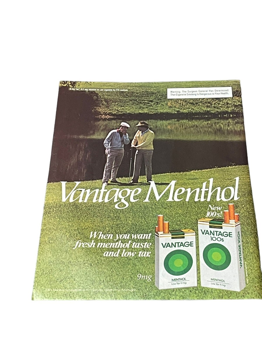 vantage menthol cigarettes 1982 Vantage Menthol Cigarettes Original PRINT AD Men Golfing Newsweek