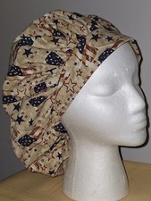 Patriotic Flags  Stars Bouffant Medical Scrub Surgical Hat SIZE LARGE