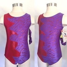 MONDOR Metallic Print Gymnastics Tank Leotard, Purple Tiger TI print, NWT