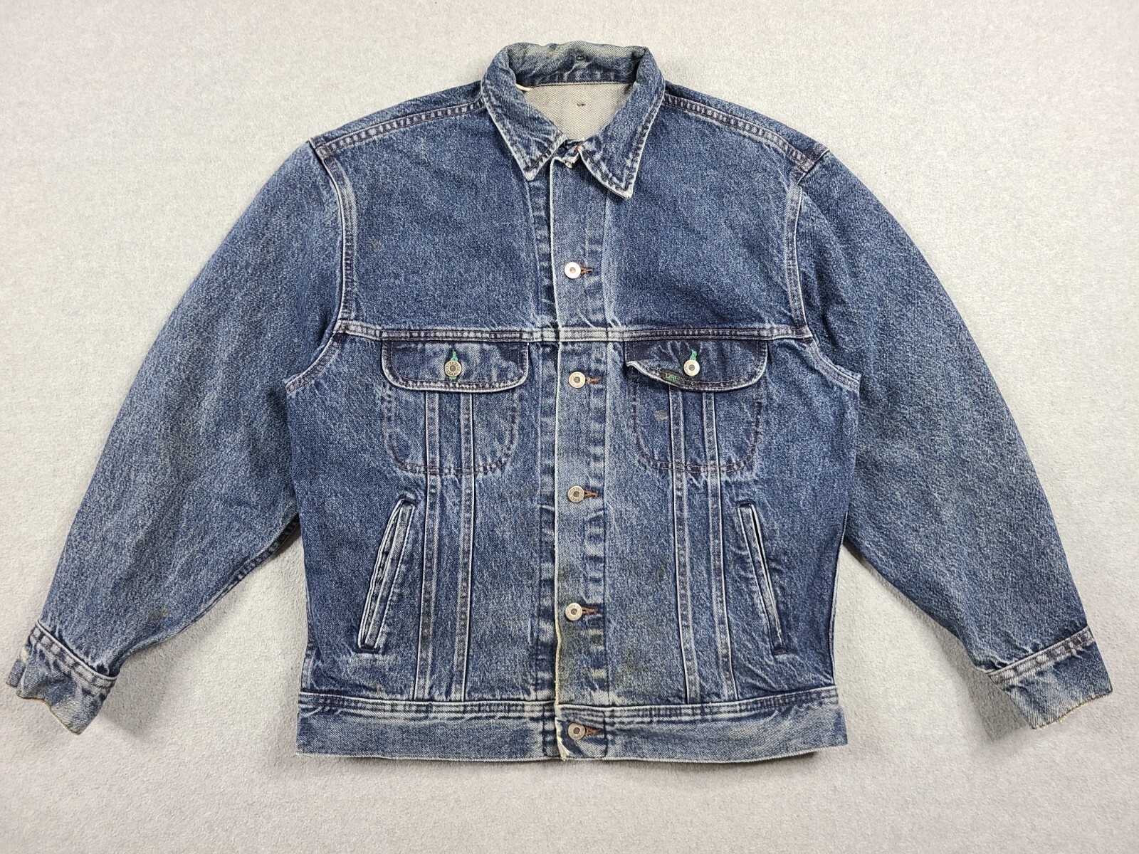 VTG 80s Lee Mens Medium Dark Denim Acid Wash Jean Jacket Button Front Easy Rider