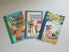 Lot 3 Books : The Thirsty Moose - Penny & Benny Just Pretend - Snowshoe Thompson