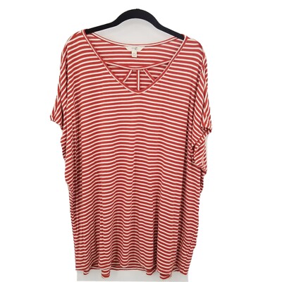 Terra & sky 1x striped knit top womens plus dolan sleeve strappy neckline