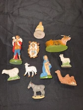 Vintage 1950s Lot Of Assorted Christmas Manger Figurines & Animals Hand Painted