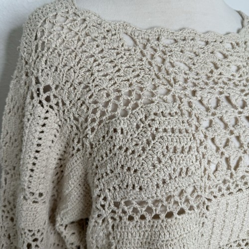Express Tricot Womens Sweater Size L Handknit Silk Blend Open Knit Crochet Boho - Picture 3 of 9