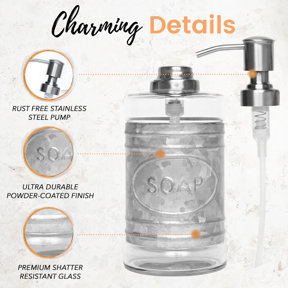 Juego dispensador de vidrio y jabón galvanizado Autumn Alley - Baño de granja Foto 3 de 4