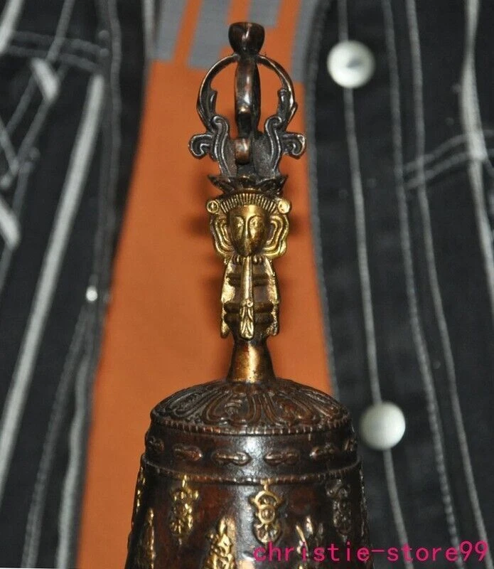 7" Antiguo Tíbet Bronce Dorado Buda Campana Anillo la Campana Exorcismo Reloj Estatua Foto 2 de 4
