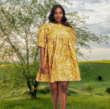 Kika Vargas x Target - Plus SIZE 1X - Mum Floral Puff Sleeve Mini Dress - Gold