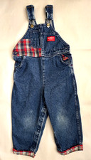 Vintage Oshkosh B'Gosh Blue Denim Overalls Plaid Kids Toddler 4T