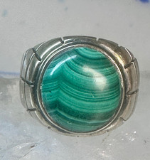 Vintage Malachite Ring Mexico Taxco Sterling Silver Size 9.25 Band 925