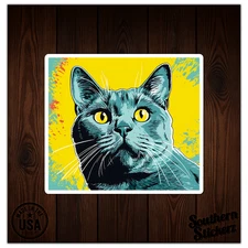 Popart Chartreux Cat - Vinyl Decal Sticker - Car Window Laptop - ebn11857