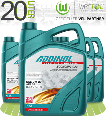 4x5 Liter Addinol Economic 020 Leichtlaufmotorenöl 0W-20 LL API SP ILSAC GF-6