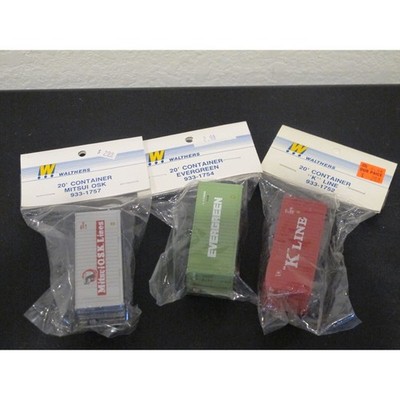 (3) Walthers 20' Containers 933-1754 Evergreen, 933-1752 K, 933-1757 Mitsui Osk