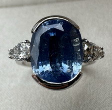 Bague En Or Blanc 18Kt Avec Diamants Et Saphir Naturel Ceylan Certifié 8,35