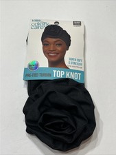 Super Soft Stretchy Black Pre-Tied Turban w/Top Knot Stylish One Size Fits All