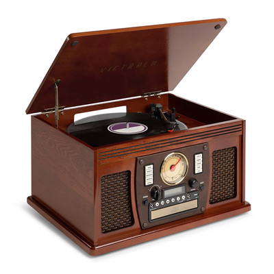 8-In-1 Bluetooth Record Player Multimedia Center Stereo Speakers Turntable