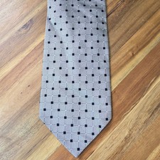Roberto Villini Repp Silk Neck Tie Mens Silver Geometric Basketweave Hand Made
