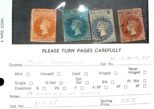 South Australia 1860-69 Set #16, 19, 20b 25 (4 stamp Lot) - Picture 6 of 6