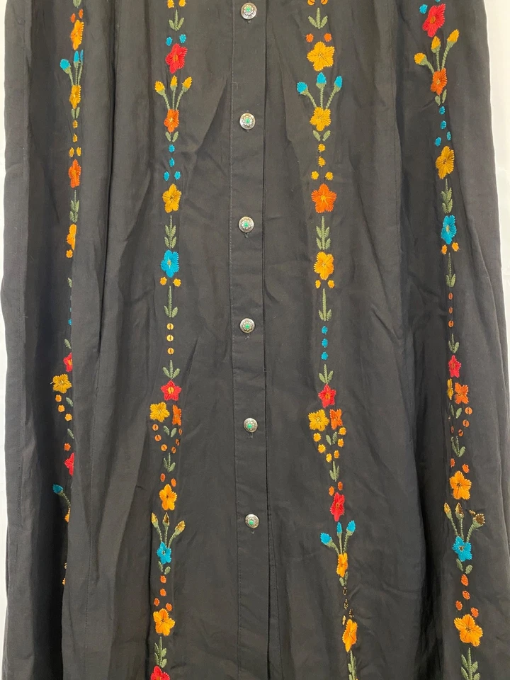 Tasha Polizzi Black Embroidered Maxi Skirt Button Front Western Aztec Size Small - Image 3 of 4