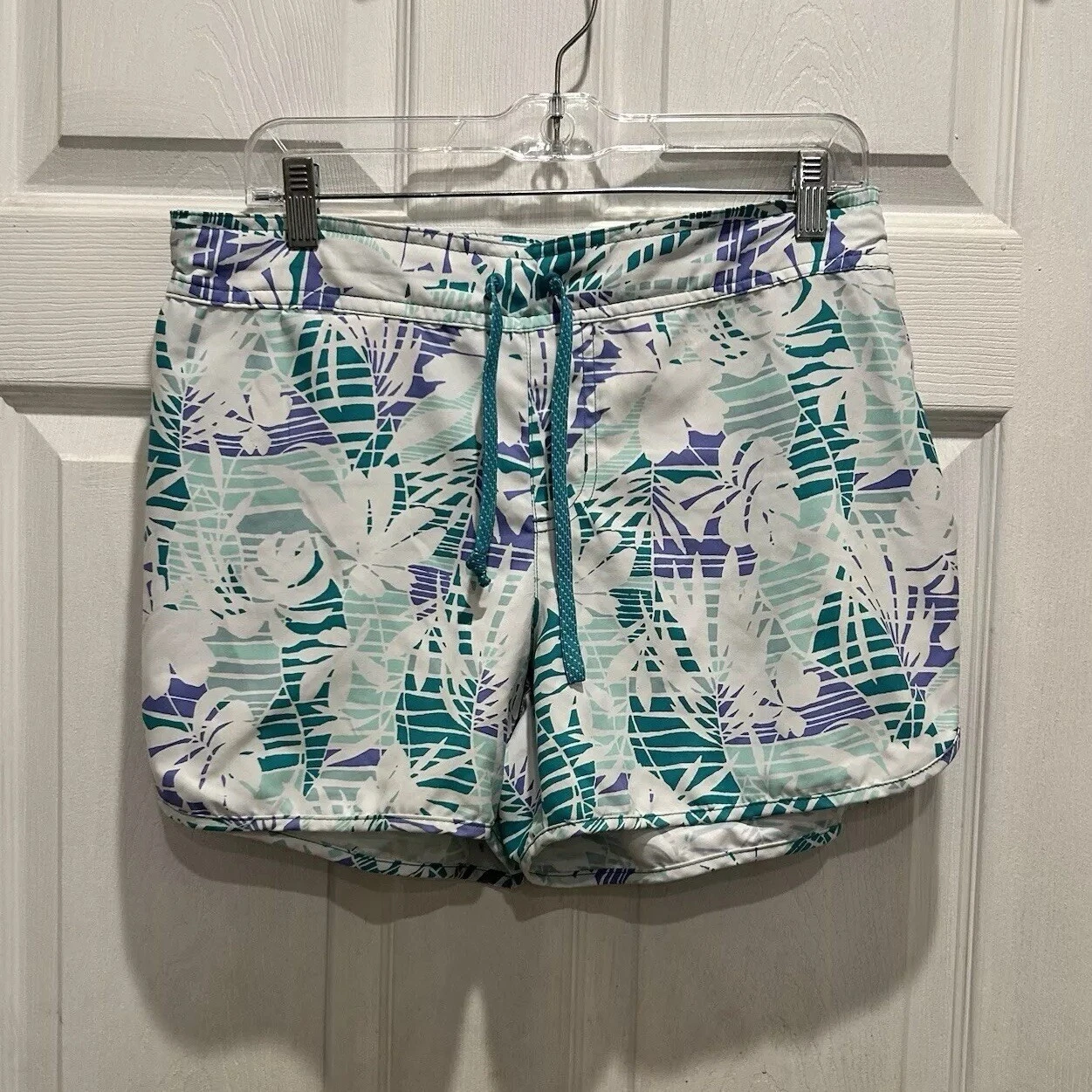 Columbia PFG Womens Sandy River Tropical Floral Shorts White Teal Purple Large