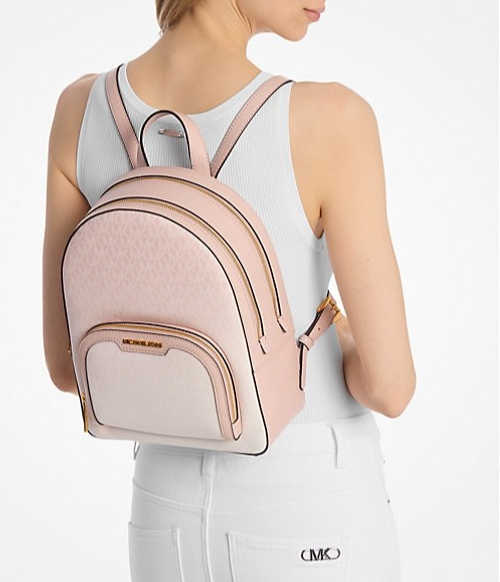 Michael Kors Beige/Pink MK Signature Backpack Michael Kors Rhea Medium Color-Block Signature Logo Backpack  main image 2