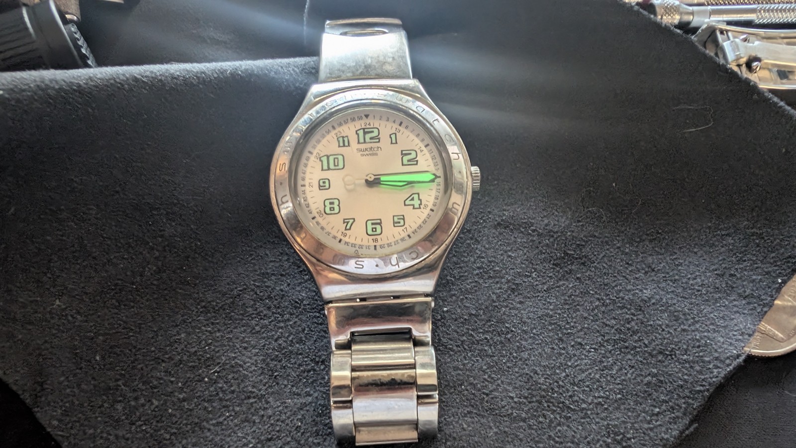 Quartz Stainless Swatch Irony Dial Swiss Steel Luminous Watch Vintage - vintagewatches.pk