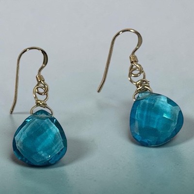 14K  Solid Yellow Gold earrings and genuine natural Teal Kyanite briolletes