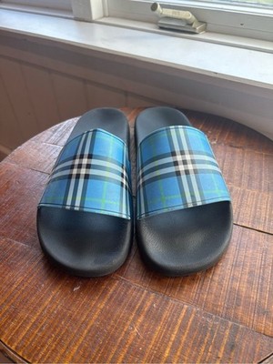Burberry Furley Blue Azure Check Pool Slide with box 44/11