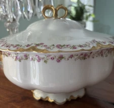 Antique Haviland Limoges Round Covered Tureen, Floral Garland, Schlesinger 525