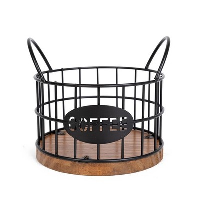 Coffee Pod Holder K Cup Organizer Basket, Black, Wooden Base, Countertop,Storage
