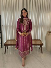Designer Natural Crep Silk Pink Salwar Kameez With Dupatta For Party Wear