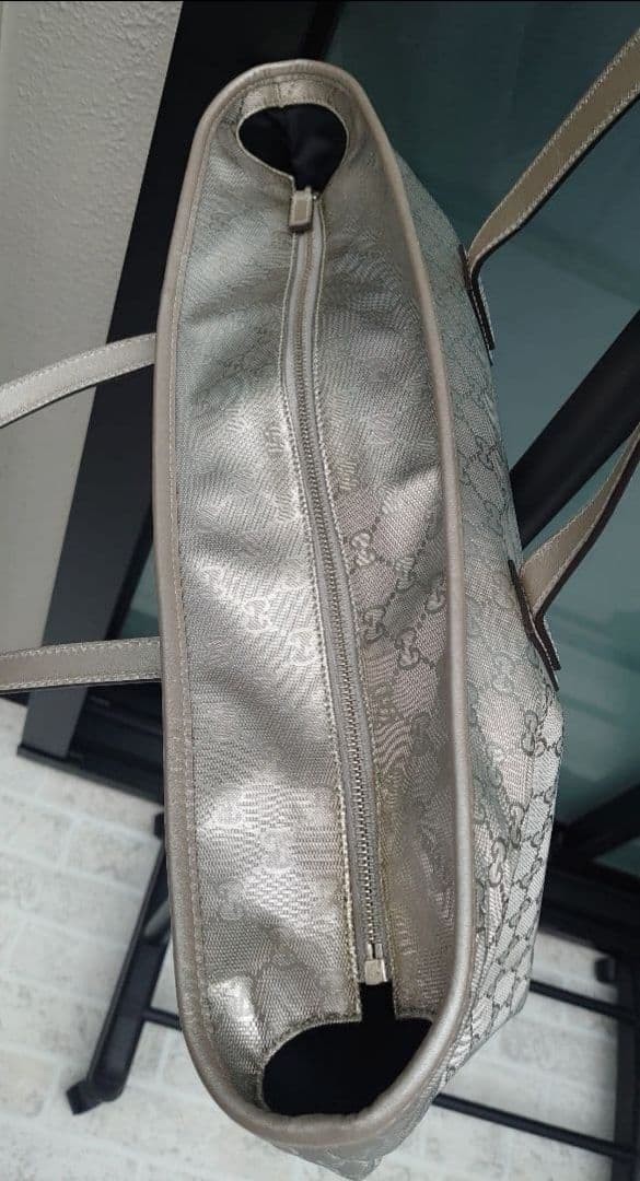 GUCCI GG Leather Tote Bag Gray Large Unisex Authentic Excellent Condition thumbnail 4