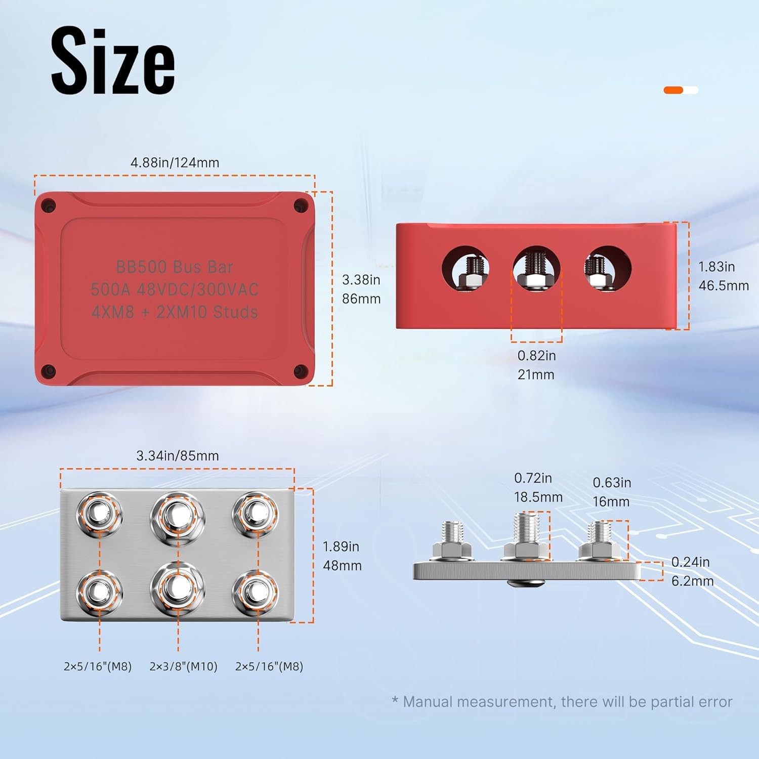 Joinfworld Heavy Duty 500A Bus Bar Waterproof Power Distribution Red&Black 