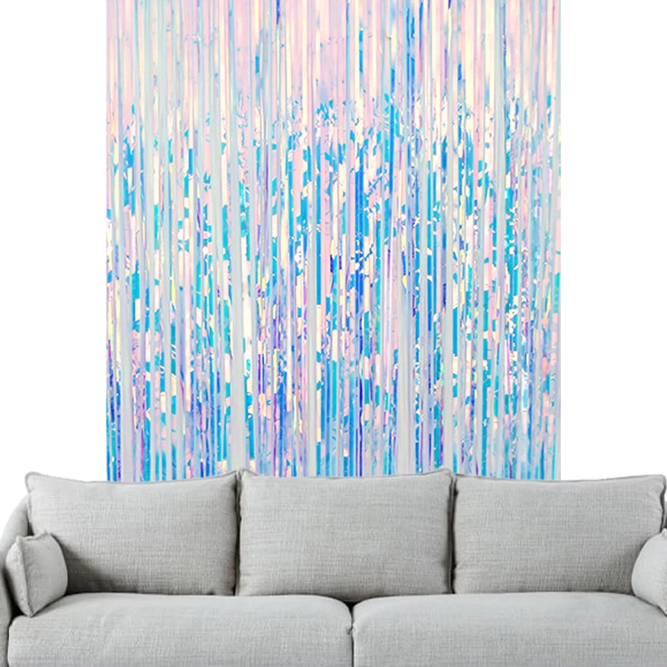 Iridescent Streamers Neon Transparent Holographic Tinsel Foil Fringe 1x2.5m - Изображение 3 из 4