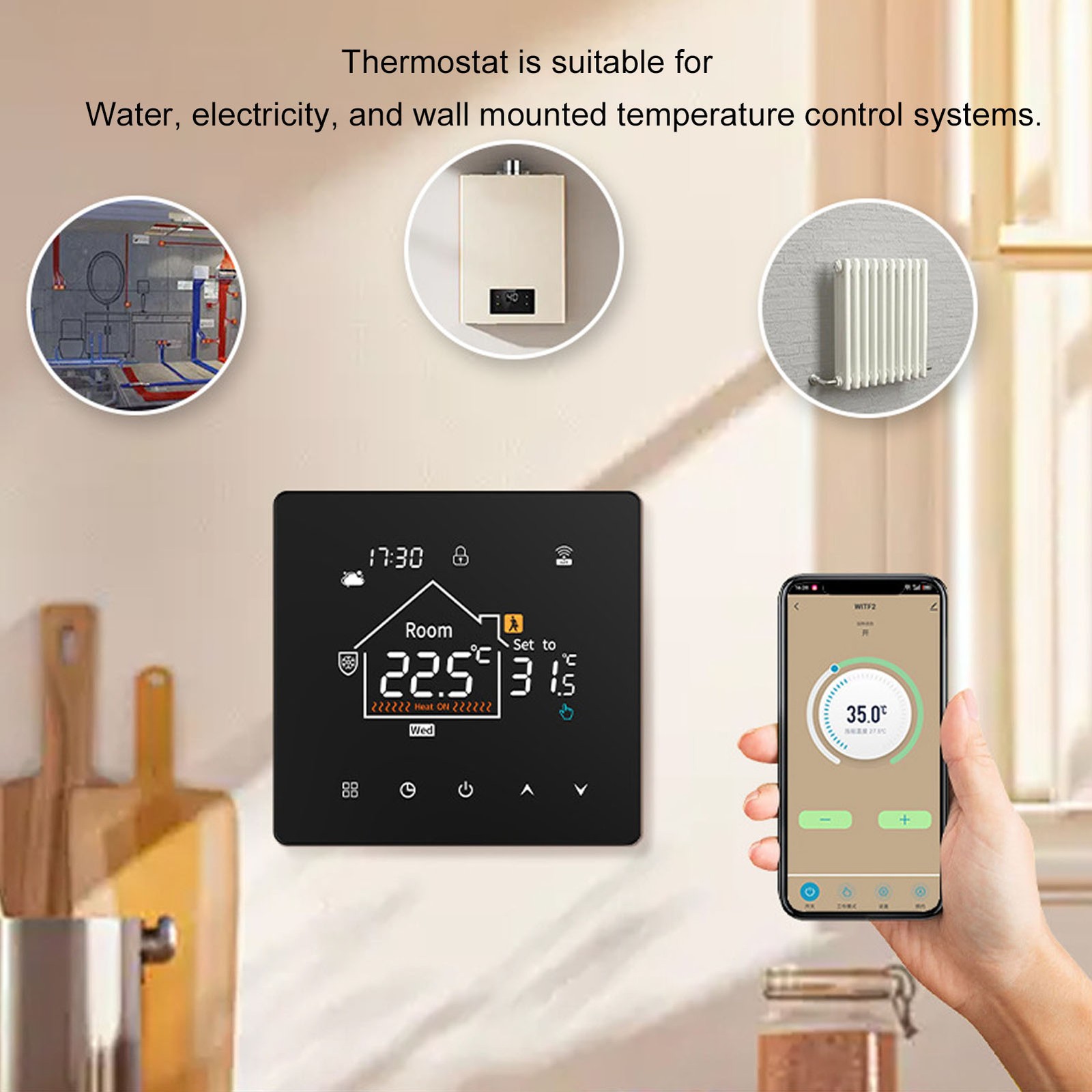 Programmable Smart Thermostat Touchscreen LCD Display Water Heating Boiler Therm