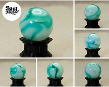 16.5mm Translucent Teal  White Swirl Marble, Ravenswood Champion NM 