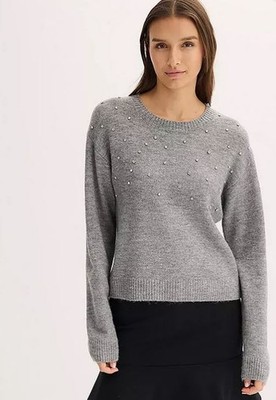 FREEMANS Strass Besetzter Boxy Pullover, Grau Meliert, UK 10 (fm270-14)