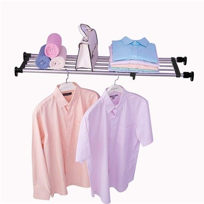 Expandable Closet Tension Shelf Rod Adjustable Metal Storage Rack Cabinet Org...