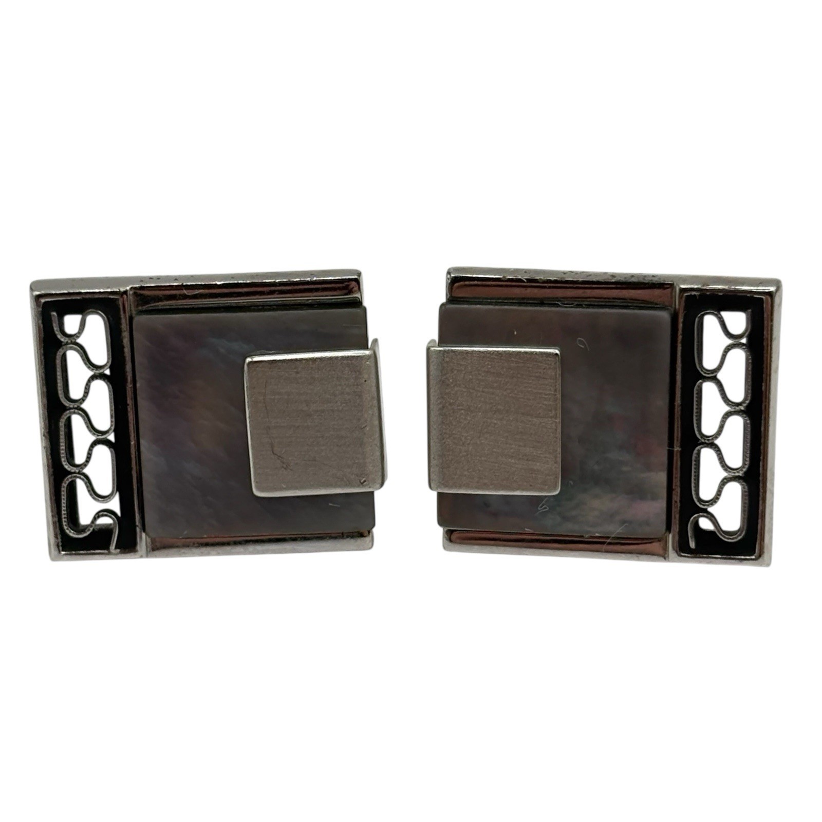 Anson Abalone Shell Cufflinks Open Work Metal Acc… - image 3