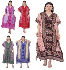 Elephant Print Women Maxi Kaftan Tunic  Polyester Kimono Sleeve One Size