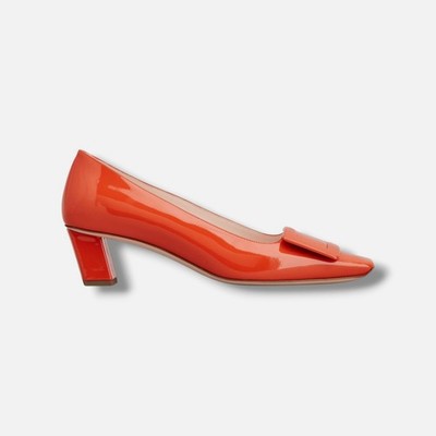 Roger Vivier Women's Orange Belle Vivier Square-Toe Pumps Shoes Size EU:40 US:10