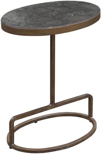 Elegant Jessenia 18" Brushed Gold Accent Table with Bluestone Marble Top - Picture 5 of 9