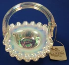 Fenton Art Glass Opalescent Iridescent Pink Mini Basket Pinwheel Design