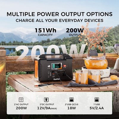 FlashFish E200 Portable Power Station 200W 151Wh With AC Outlet/DC