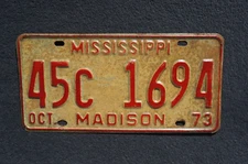 1973 MADISON County MISSISSIPPI License Plate