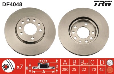 2 x TRW DF4048 Bremsscheibe für CHEVROLET,HOLDEN,OPEL,VAUXHALL