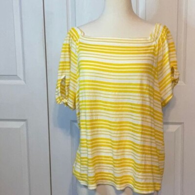 Fred David Yellow White Striped Top XL