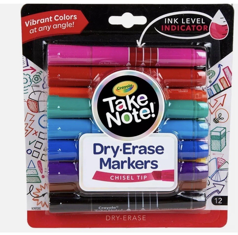 Crayola Low Odor Dry Erase Markers for Kids Adults Chisel Tip 12pk