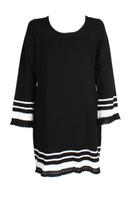Ny Collection Black White Long-Sleeve Fit & Flare Sweater Dress PL | eBay