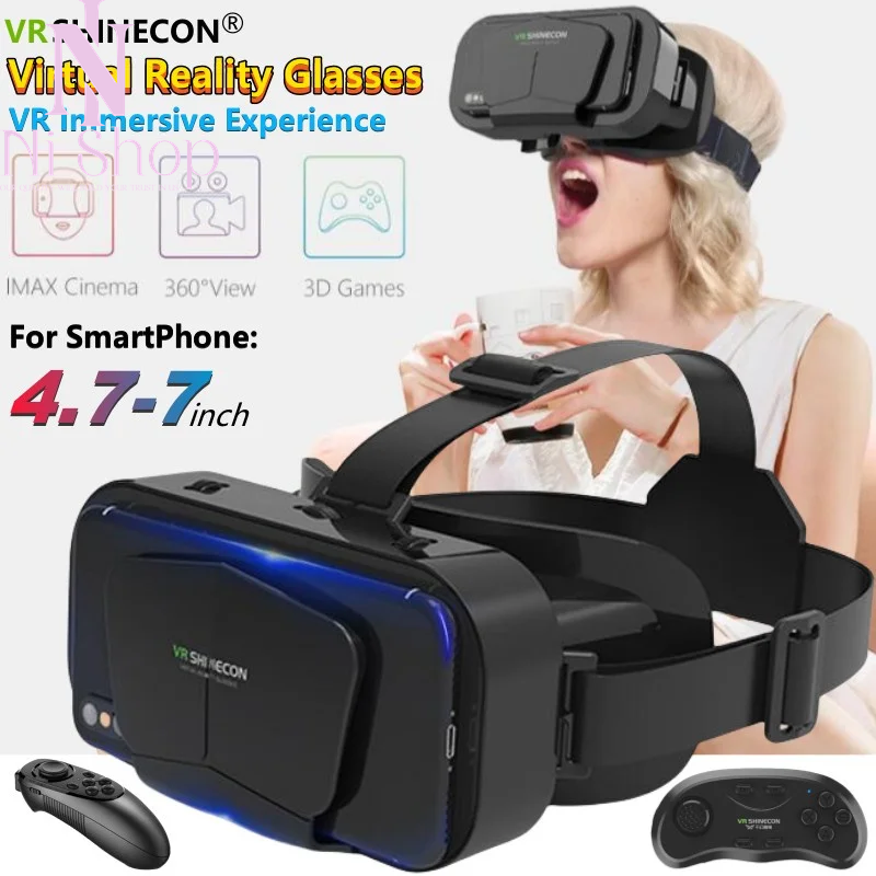 VR Headset with Remote for 3D Gaming & Movies Compatible with iOS Android 4.7-7